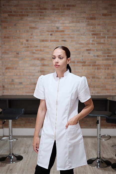 Jaleco Profissional Feminino com Zíper E Manga Princesa Branco