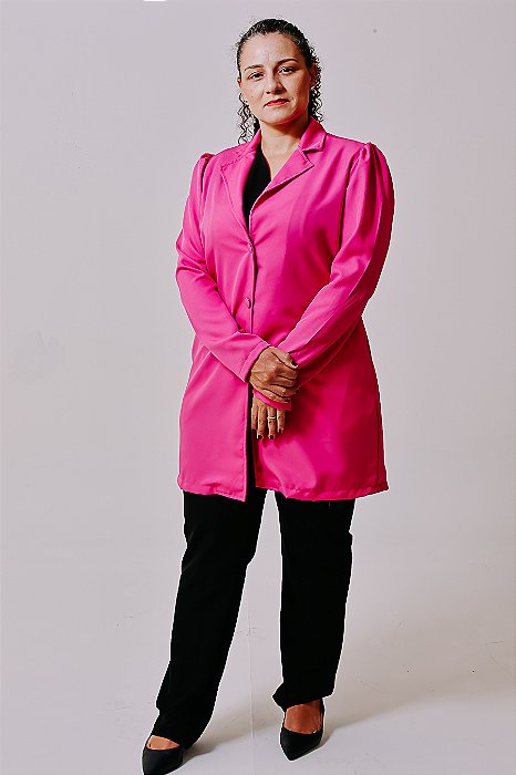 Jaleco Feminino Sabrina Gola Blazer Manga Bufante Pink