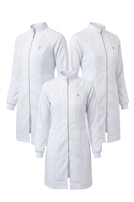 Kit Jaleco Feminino Gola Padre Manga Raglan Branco