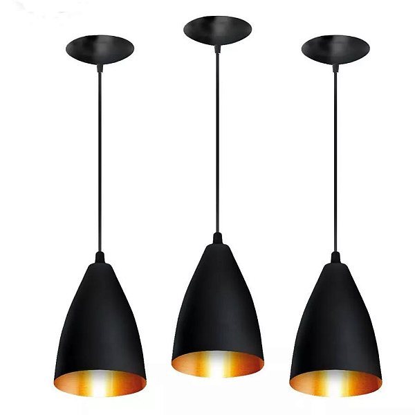 3 Luminaria Pendente Vegas Luxo Preto/Cobre