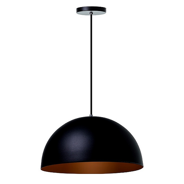 Luminaria Pendente Meia Lua 30cm Luxo Preto/Cobre