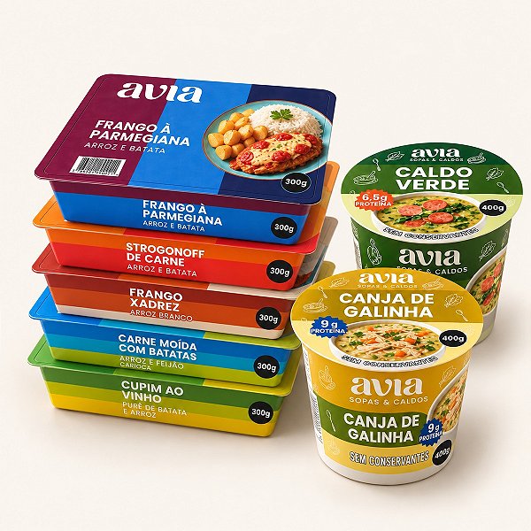 Kit Almoço e Jantar Avia – 5 Marmitas + 2 Sopas