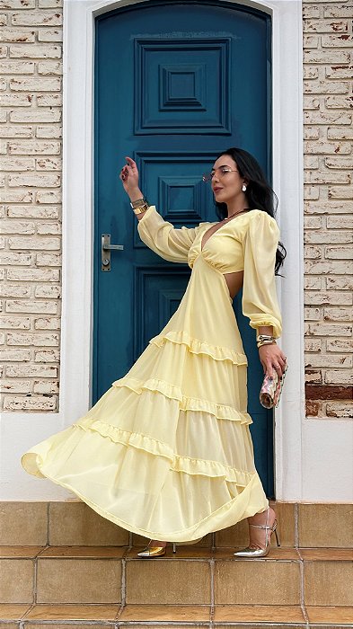 VESTIDO LONGO LINDISSIMA - AMARELO MANTEIGA