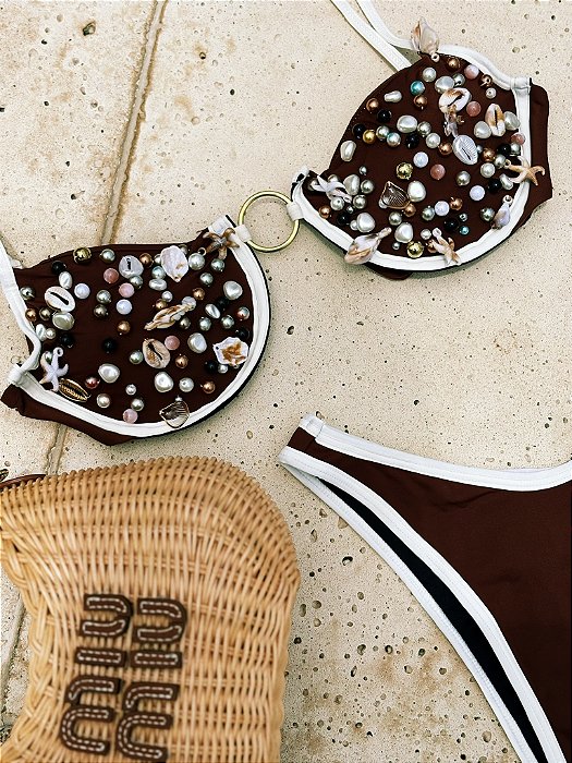 Biquíni Trancoso Marrom com Aplicações