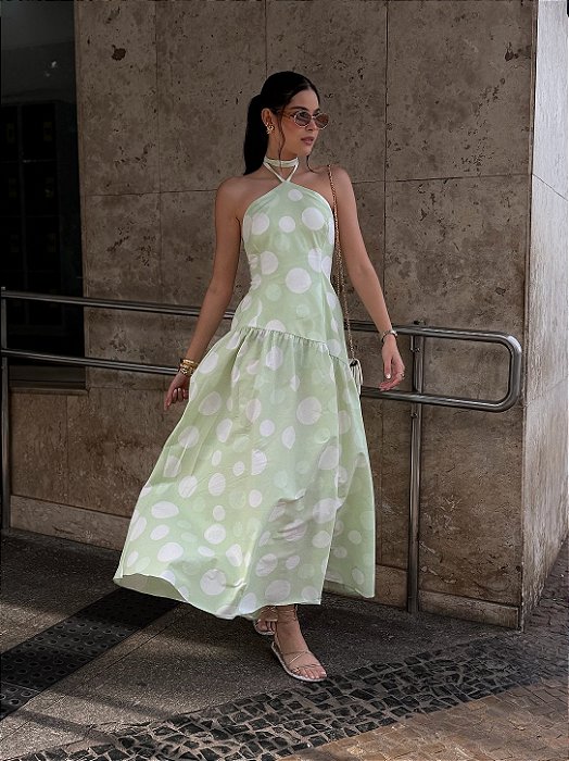 Vestido Longo Poá Verde