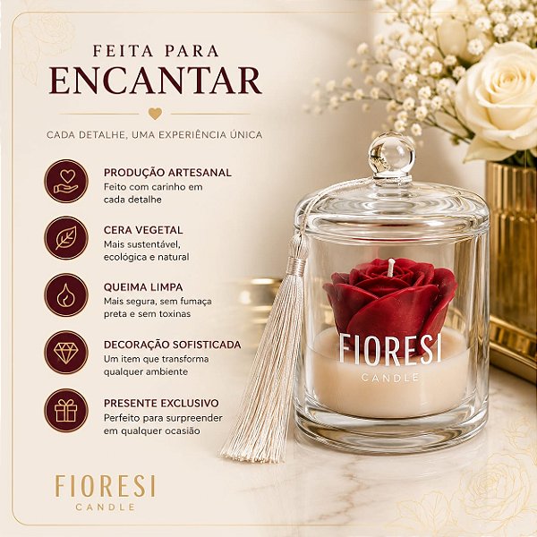 Vela Aromática Rosa Encapsulada com Cúpula de Vidro