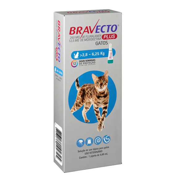 Antipulgas E Carrapatos Msd Bravecto Transdermal Plus Cat 250mg - 2,8 A 6,25kg