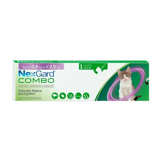 Antipulgas E Carrapatos Nexgard Combo Cat 0,3ml 0,8g - 2,5kg C/1