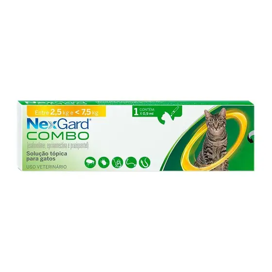Antipulgas E Carrapatos Nexgard Combo Cat 0,9ml 2,5kg- 7,5kg C/ 1