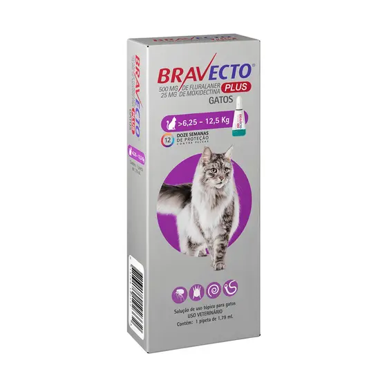 Antipulgas E Carrapatos Msd Bravecto Transdermal Plus Gatos 500mg - 6,25 A 12,5kg
