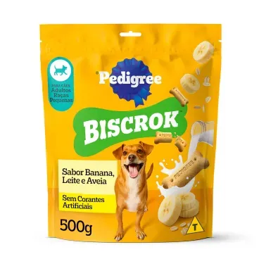 Biscoito Pedigree Biscrok Caes Adultos RaÇas Pequenas Banana, Leite E Aveia 500g