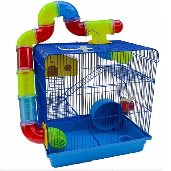 Gaiola Hamster Labirinto 3 Andares Com Tubos Azul Único