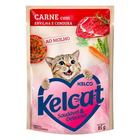 Ração Úmida Kelcat Carne Com Ervilha e Cenoura 85 g