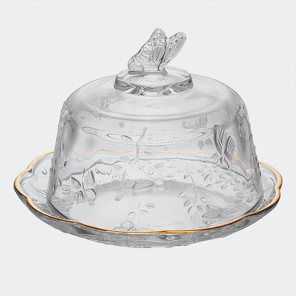 Queijeira de Cristal Ecológico com Tampa New Butterfly (19,5cm)