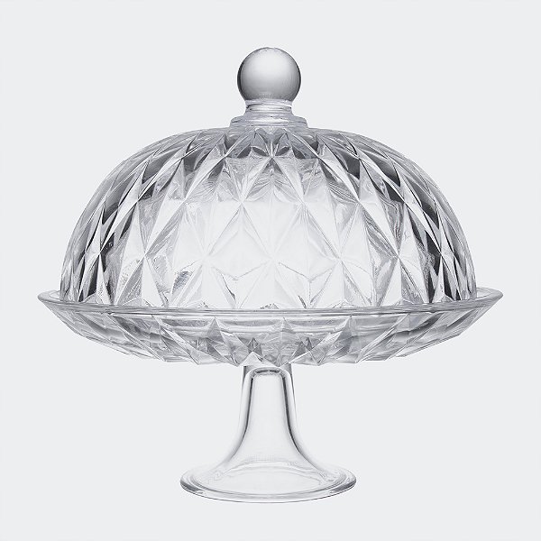 Prato para Bolo com Pé e Tampa Diamond em Cristal Ecológico