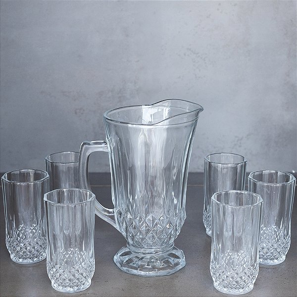 Conjunto 7 Peças Jarra (1,25 L) com 6 Copos de Vidro Diamante