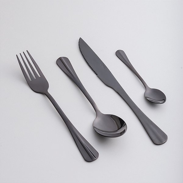 Faqueiro 24 Peças de Aço Inox Positano Preto