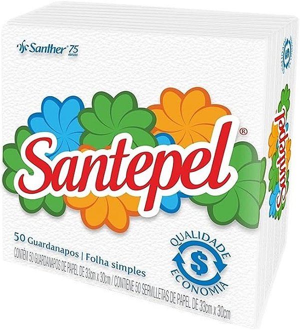 Guardanapo de Papel Folha Simples Santepel 33cm x 30cm  50 Unidades