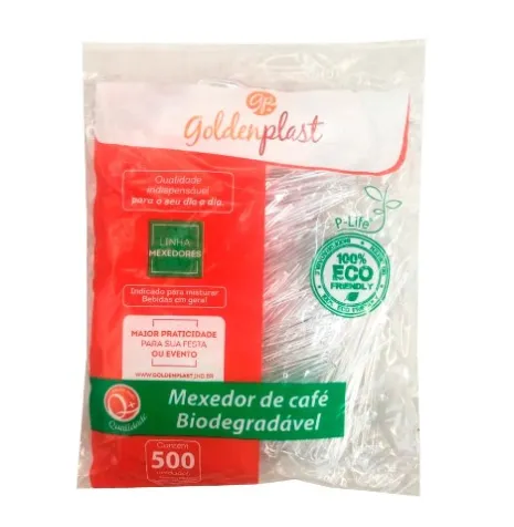 Mexedor Palheta Biodegradável p/ Café Cristal c/ 500 Un GoldenPlast