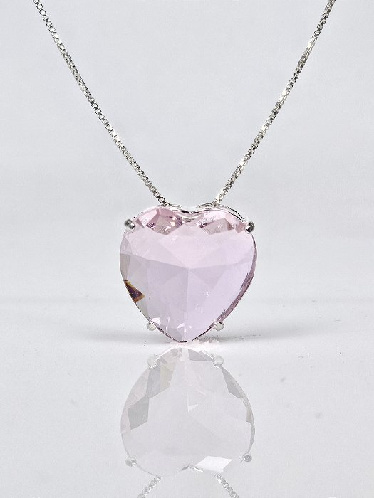 Colar com Pingente Coração de Zircônia Rosa