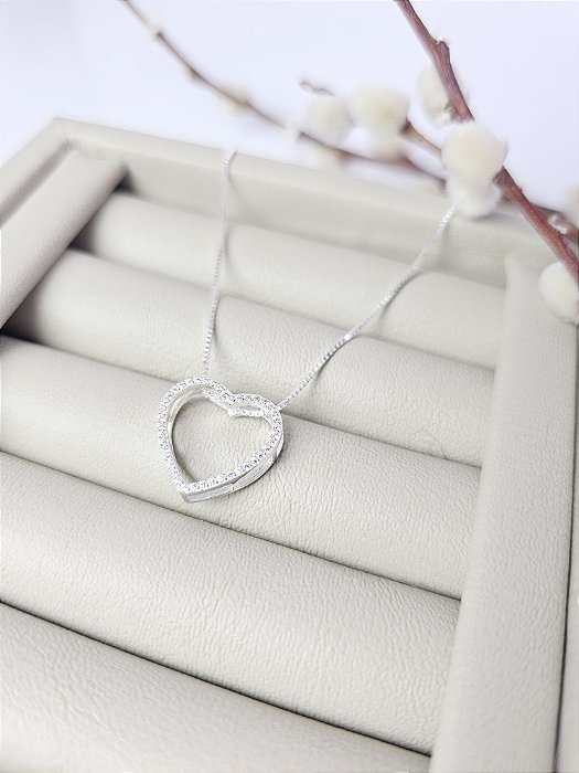 Colar Coração Galeria com Zircônias 15mm