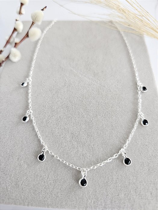Choker com Zircônia Redonda Preta