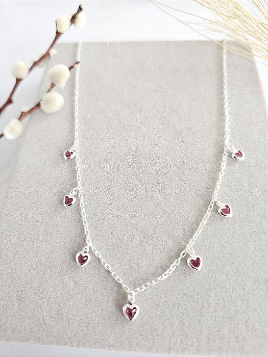 Choker com Zircônia Coração Bordô