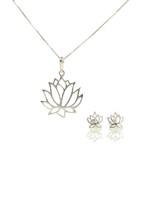 Conjunto Colar e Brinco Flor de Lótus
