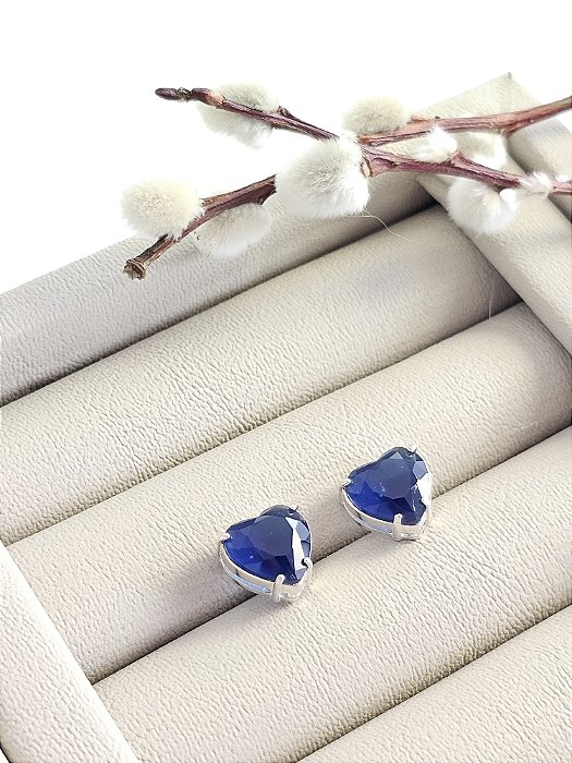 Brinco Coração Zircônia Azul Escuro