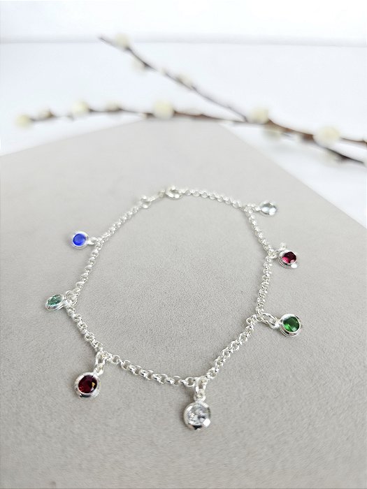 Pulseira com Zircônias Redonda Colorida