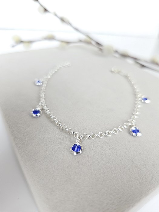 Pulseira de Zircônia Redonda Azul Escuro