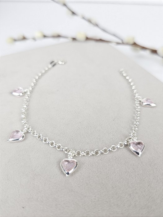 Pulseira de Zircônia Coração Rosa