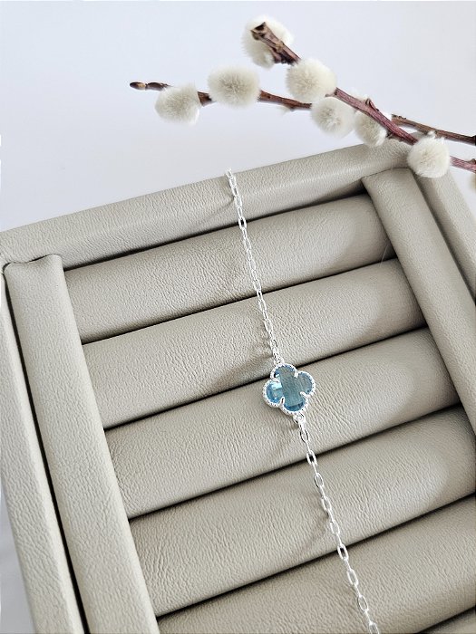Pulseira Trevo de Zircônia Azul