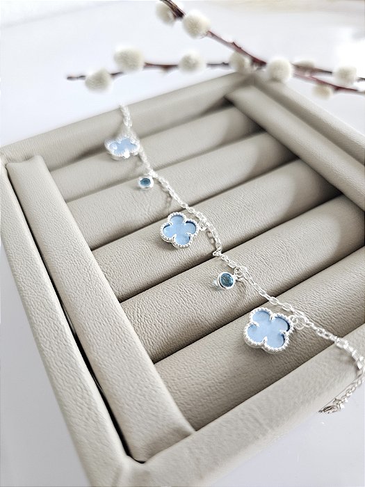 Pulseira 3 Trevos e Zircônia Azul