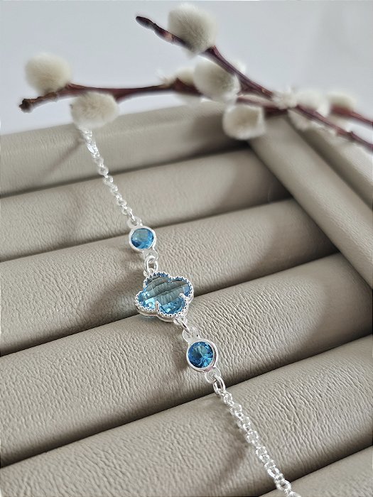 Pulseira Trevo e Zircônia Azul
