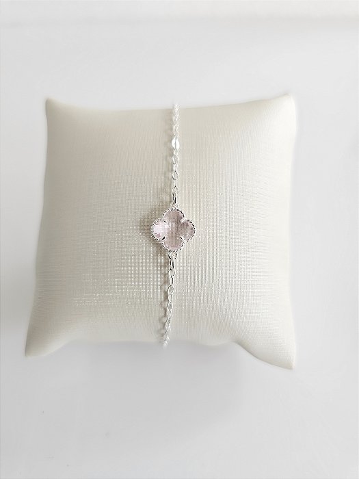 Pulseira trevo zircônia rosa