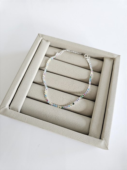 Pulseira Riviera cristal colorida ( 1,5 mm)/  18cm + 4 cm de extensor.