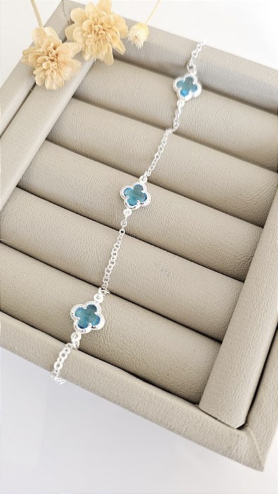 Pulseira 3 trevos zircônia prata 925