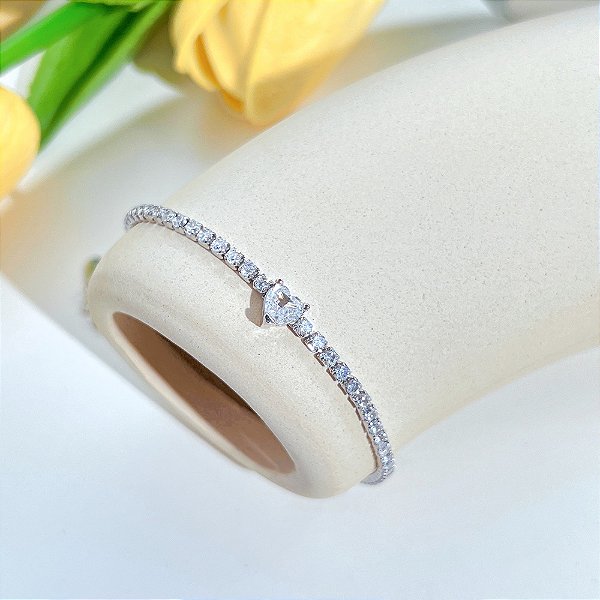 Pulseira Riviera com coração prata 925 e ródio