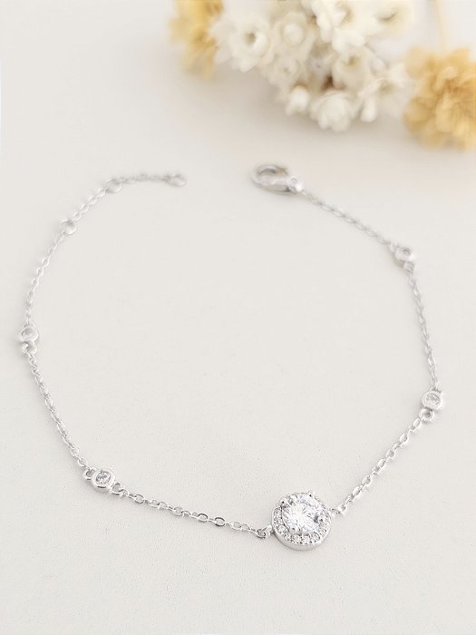 Pulseira ponto de luz 5A prata 925 e ródio