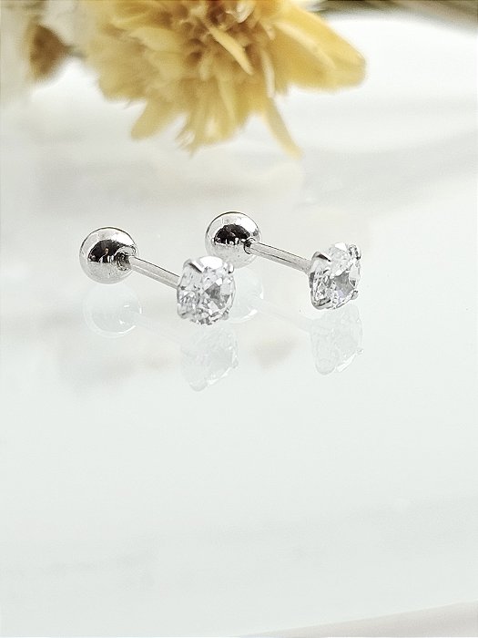 Brinco ponto de luz zircônia 5A/4mm prata 925 e ródio