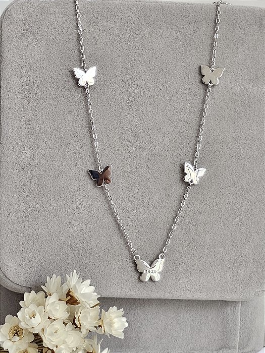 Gargantilha/ choker borboletas prata 925 e ródio