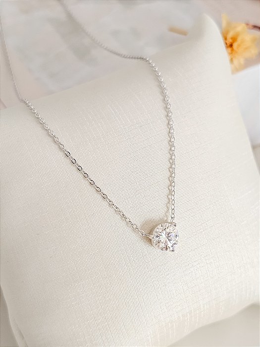 Colar Ponto de luz moissanite 6,5mm 1.0ct prata 925 e ródio