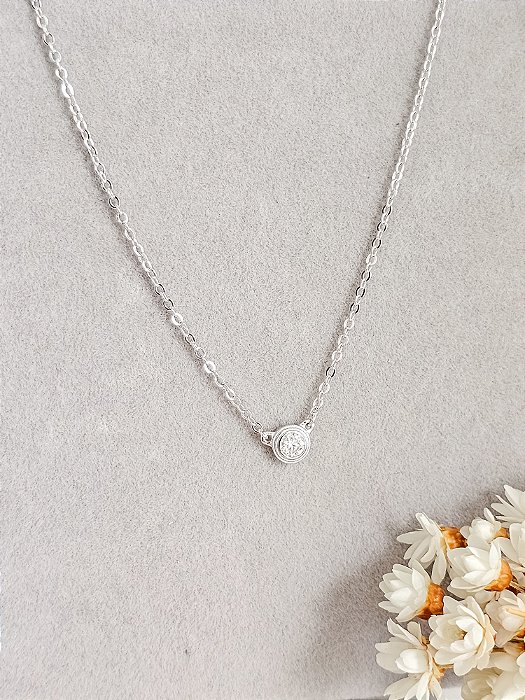 Colar Ponto de luz moissanite 3mm prata 925 e ródio