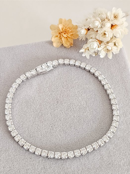 Pulseira Riviera Moissanite 3mm prata 925 e ródio/ 18 cm