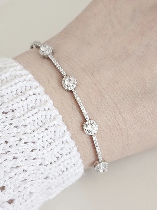 Pulseira Riviera cristal fecho gaveta prata 925 e ródio