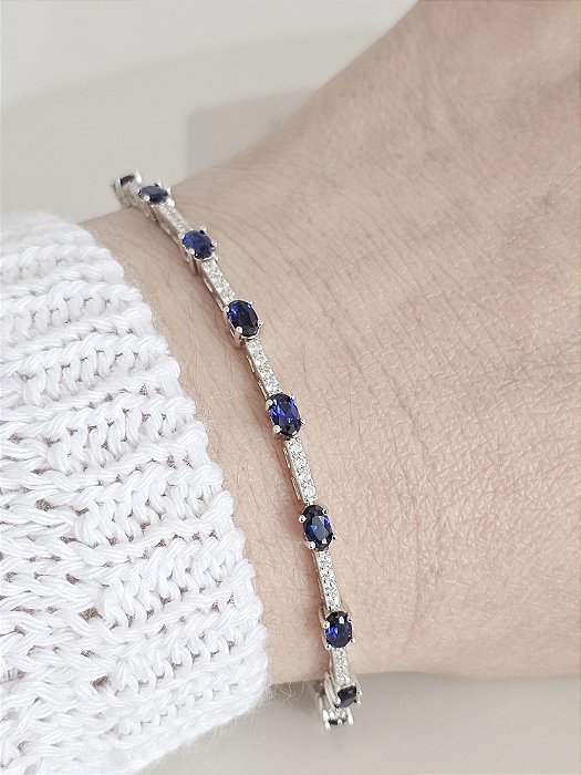 Pulseira RIviera azul escuro prata 925 e ródio