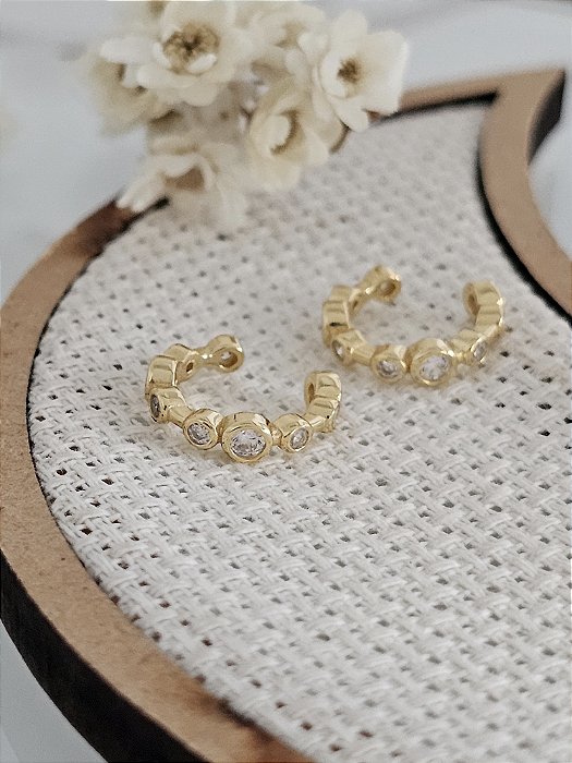 Piercing fake cravejado prata 925 banhado a ouro amarelo 18k