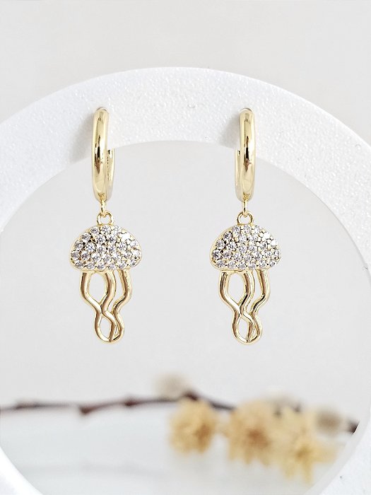 Brinco Argola 12mm com Pingente Sea Prata 925 banhado a ouro amarelo 18k