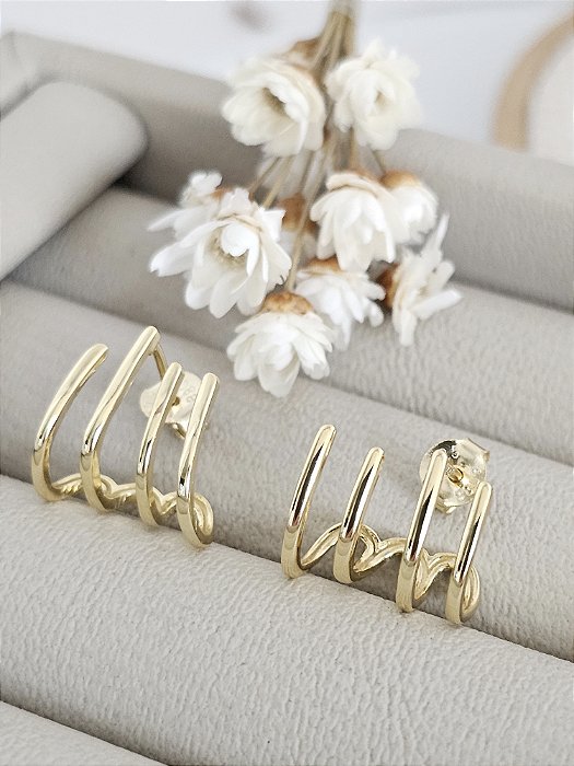 Brinco 4 Aros Prata 925 banhado a Ouro Amarelo 18k